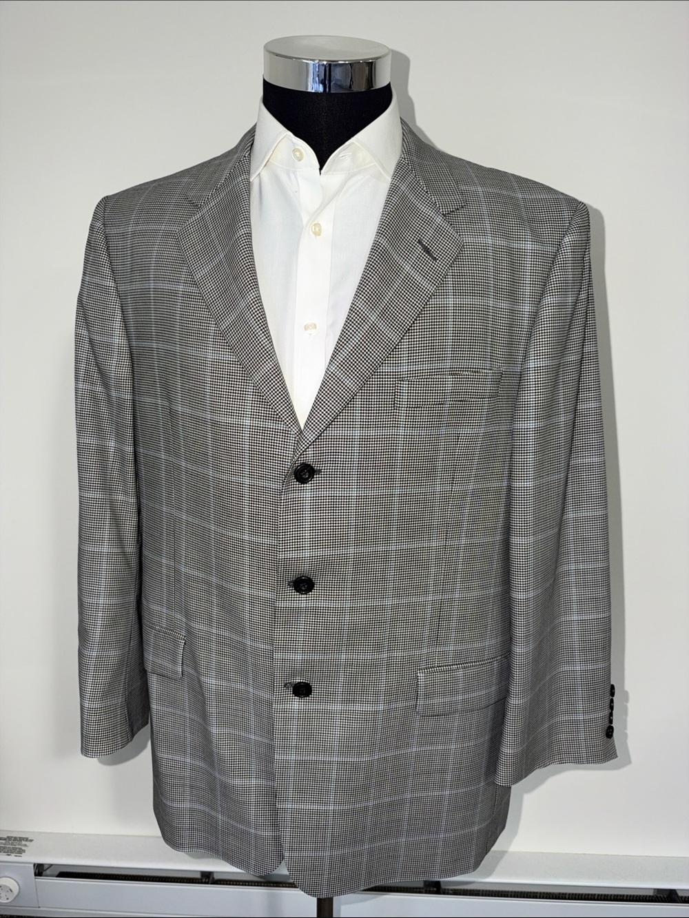 Hickey Freeman mens 44R plaid houndstooth 100% wool 3-button suit jacket EUC